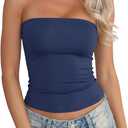 QINSEN Women's Tube Top Double Lined Strapless Bandeau Top Summer Slim Fit Going Out Tank Tops (Blue, M)