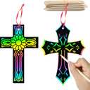 WATINC 60Pcs Scratch Cross Ornaments, Magic Art Color Craft Kit for Kids Scratch Party Favors, Scratch Paper Hanging Tags, Birthday Gifts for Kids, DIY Art Craft Kit for Boys Girls