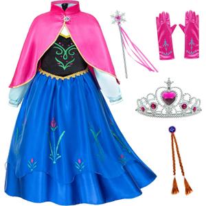 Princess Costumes Birthday Party Dress Up for Little Girls/Long Sleeve with Cape (9-10 Years, Blue-88 With Accessories)