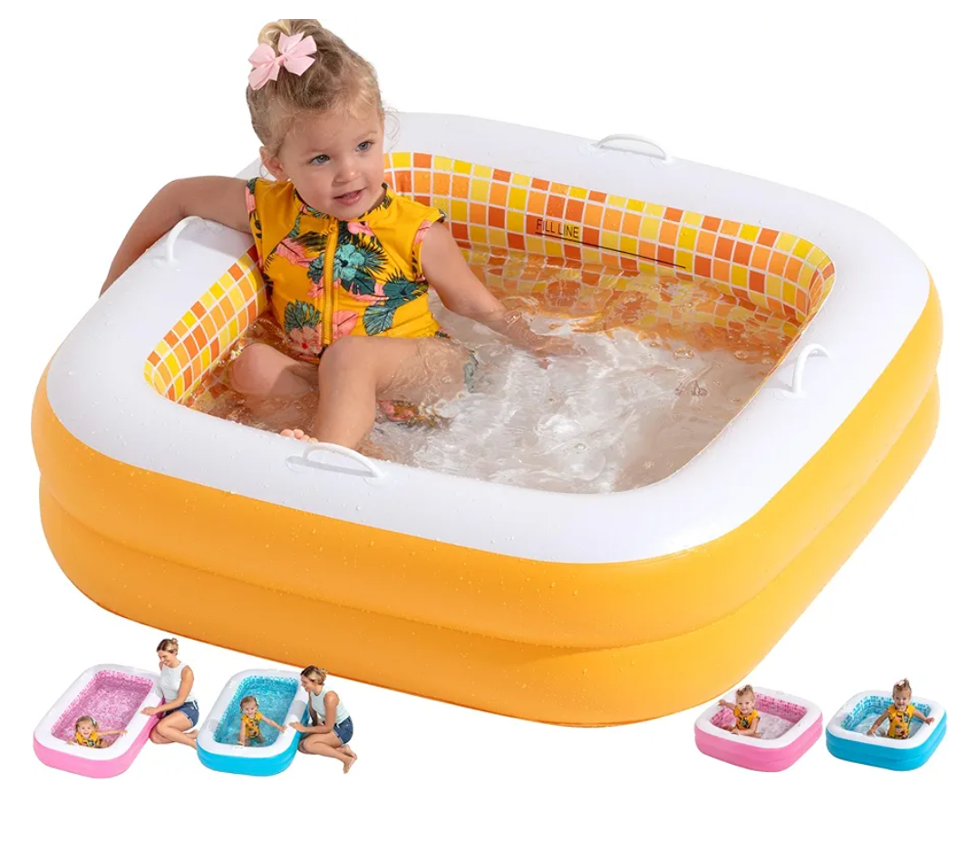 3-in-1 Inflatable Baby Pool, Bathtub & Ball Pit for Toddlers 1-3, Patented Safety Secure Grip Handles, Soft Floor & Drain - Summer Water Toys, First Birthday Gifts, Kiddie Pool for Ages 1 2 3, 34"x10"