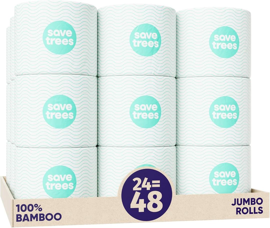 Save Trees Bamboo Toilet Paper -24 Rolls Of Septic Safe Organic Toilet Paper 3-ply, 300 Sheets Per Roll - PFAs Free, FSC Certified, Plastic & Chemical Free - For Home, Boat & RV Use