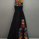 YZXDORWJ Women's Mexican Floral Embroidered Halter Neck Split Sleeveless Ruffle Party Long Dresses, Size:Medium