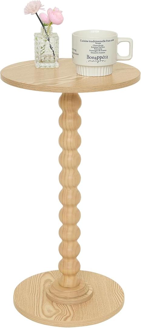 Fultyle Round Side Table, Small Drink Table for Small Spaces, Modern Accent End Table with Solid Wood Leg for Living Room, Bedroom, Corners, and Office (Natural)