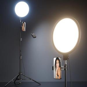 Weilisi 10.5" Ring Light with 69" Tripod Stand and Phone Holder Kit, Full-Screen Zoom Lighting for Video Recording, Makeup, Live Stream, Dimmable LED Selfie Ring Light Tripod for iPhone with Remote, Black