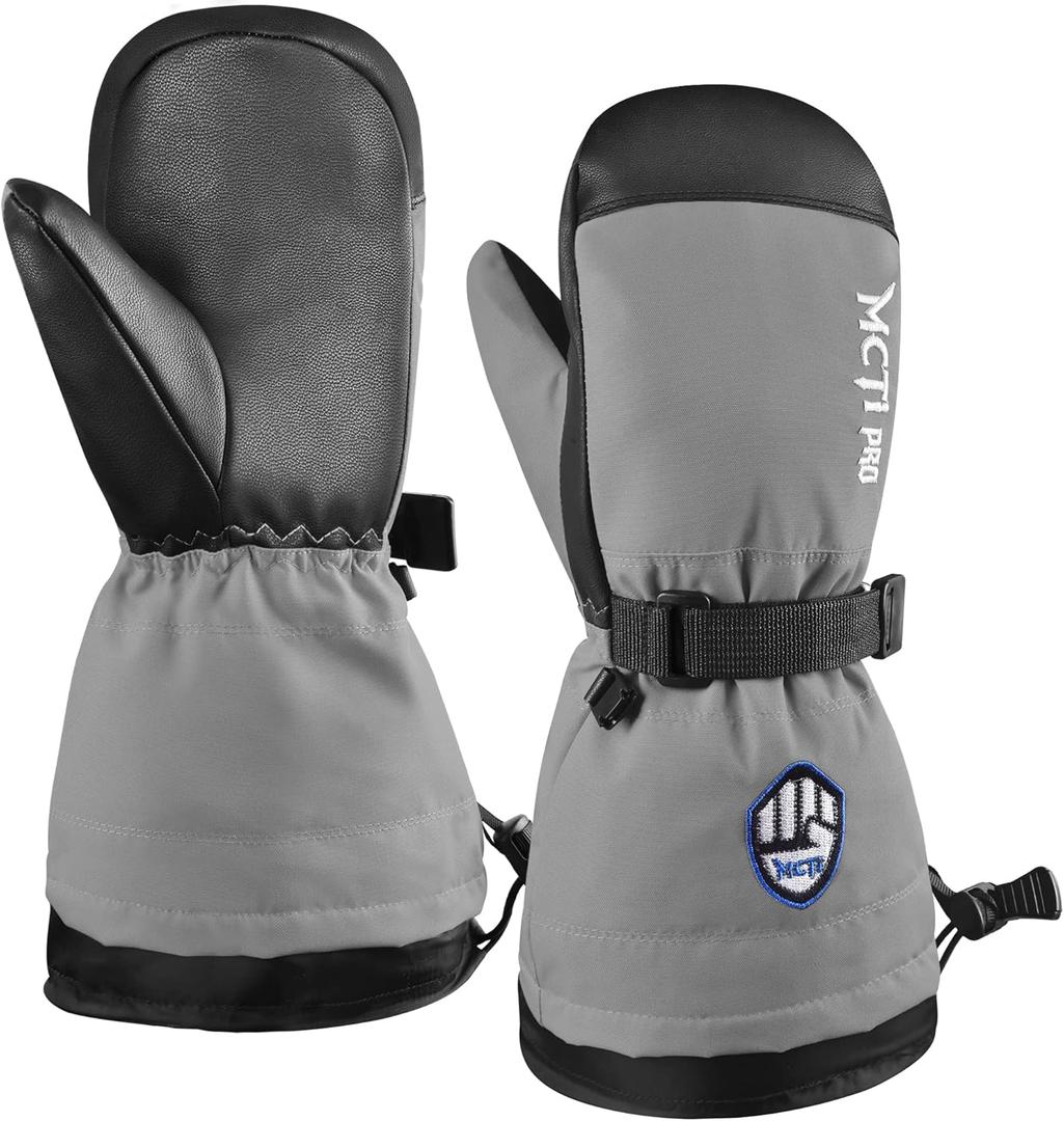 MCTi Kids Mittens Waterproof Winter Ski Warm Sherpa Fleece Lined Removable Insert (XX-Small(Fits 5-7 years), Gray)