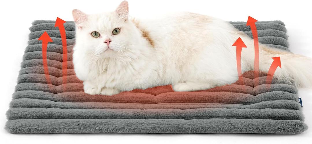 Bedsure Self Warming Cat Bed, Medium Self Heating Dog Crate Pad, Thermal Extra Warm Puppy Mat Indoor, Non-Slip & Washable, Not Electric, 30" x 20", Grey