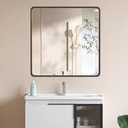 Black 30x30 Inch Metal Framed Mirror for Wall, Large Rounded Rectangle Mirror, Anti-Rust, Tempered Glass, Hangs Horizontally or Vertically