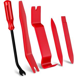 Wuiil 5 PCS Nylon Auto Trim Removal Tool Kit, No-Scratch Pry Tools Set for Car Door Panel, Dashboard, Molding, Fastener & Clip Removal, Interior Trim Installer/Remover Kit - Red