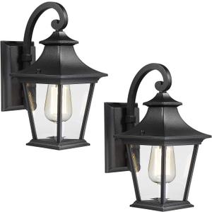 Emliviar Outdoor Wall Lights 2 Pack - Exterior Porch Lights Wall Mount in Black Finish with Clear Glass, XE219B-2PK BK
