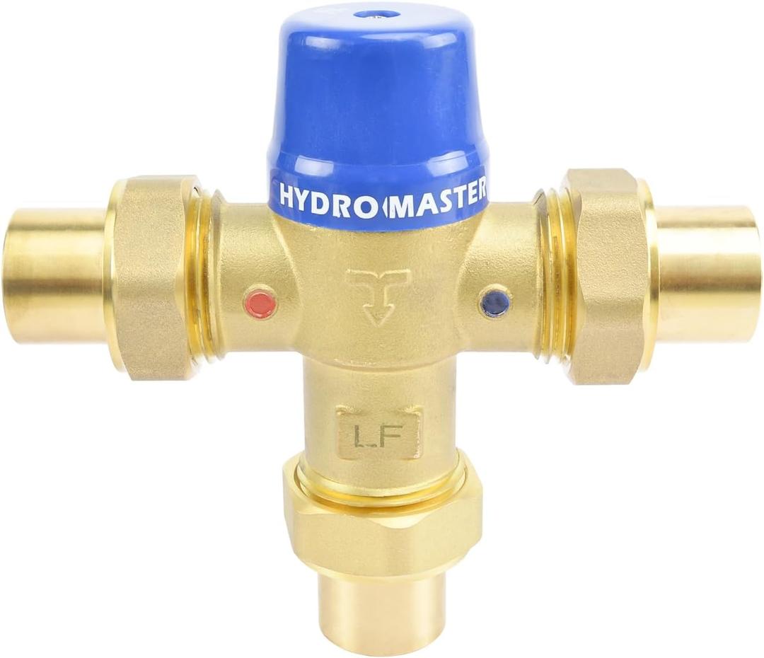 Hydro Master Thermostatic Mixing Valve, LF Brass Construction, Temperature Control, 3/4 Inch Sweat