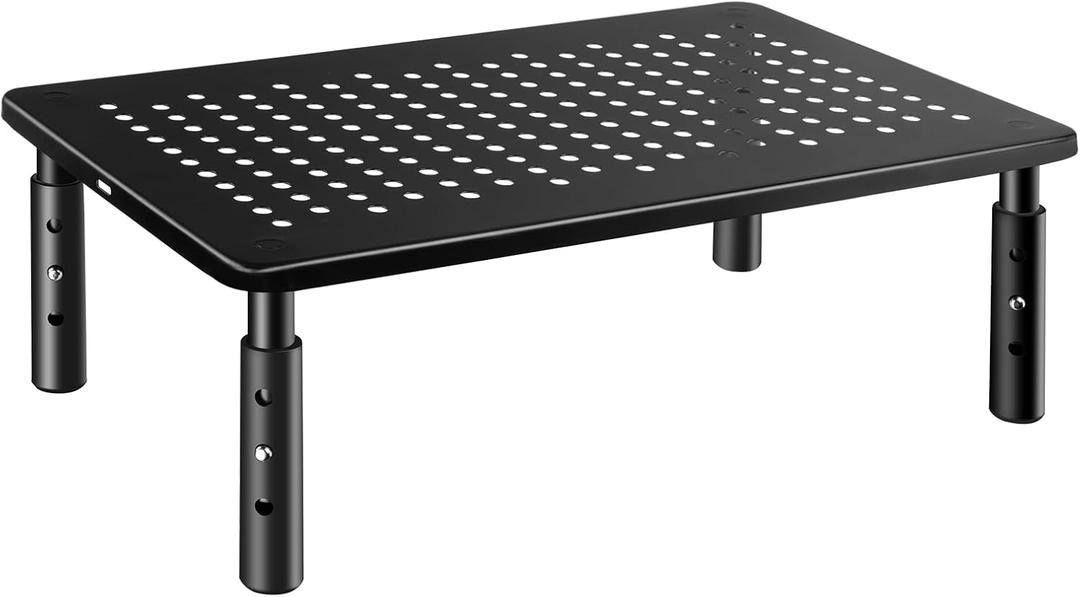 Computer Monitor Stand Riser for Desk, 3 Height Adjustable Pc Laptop Tv Desktop Monitor Stand Riser with Cable Straps, Metal Shelf Holder, Screen Floor Stand Riser for Desk, Floor, Carpet (1 Pack)