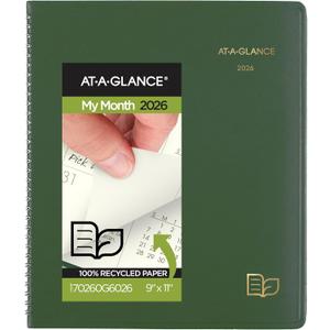 AT-A-GLANCE 2026 Planner, Monthly, 9" x 11", Large, Recycled, Green (70260G6026)