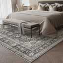 8x10 Washable Area Rug Black Grey Vintage Non Slip Soft Medium Pile Rug for Living Room Bedroom Dining Room Office Distressed Oriental Indoor Large Throw Carpet for Home Decor