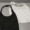 Ekouaer Women Halter Top Slim Stretchy Ribbed Knit Camisole Crop Black+White S