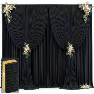 50ft x 12ft Black Backdrop Curtains Wrinkle Free Backdrop Curtain for Wedding Parties Black Fabric Backdrops Drapes Back Drop Cloth Bridal Shower Stage Curtains Wedding Decorations for Reception (50FTx12FT (W5'xH12', 10 Panels))