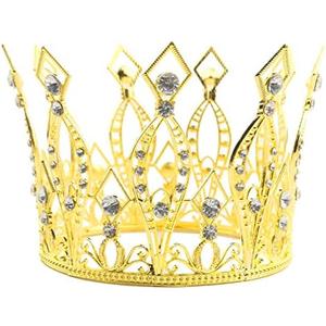 MEMOVAN Gold Crown Cake Topper Rhinestone Crystal Handmade Tiara Cake Decoration Children Hair Ornaments Big Crown Cake Decorations for Wedding Birthday Baby Shower Queen Princess Cake Photo Party