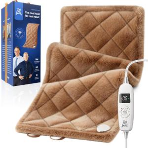 BOB AND BRAD Far Infrared Heating Pad, FSA-HSA Eligible Weighted Electric Heat Pad for Back, Period Cramps & Muscle Pain, 6 Heat Levels, Adjustable Belt, Auto-Off & Moist Heat Therapy, Large 12x24 (Brown)