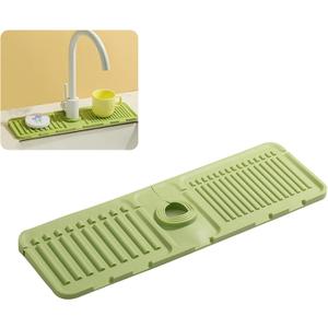 Faucet Mat for Kitchen Sink - 2024 Upgraded Premium Silicone Splash Guard with Fast Drying Properties - Protective Sink Tray Ideal for Stone Sinks in Kitchen & Bathroom (1, Green)