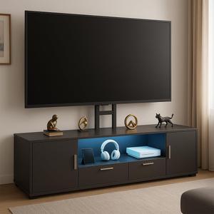 LUCKLIFE 63 Inch Modern TV Stand with Drawers and Storage Drawers up to 70 Inch,Led Entertainment Center with Shelves,Black Media Console Table for Living Room Bedroom,Black