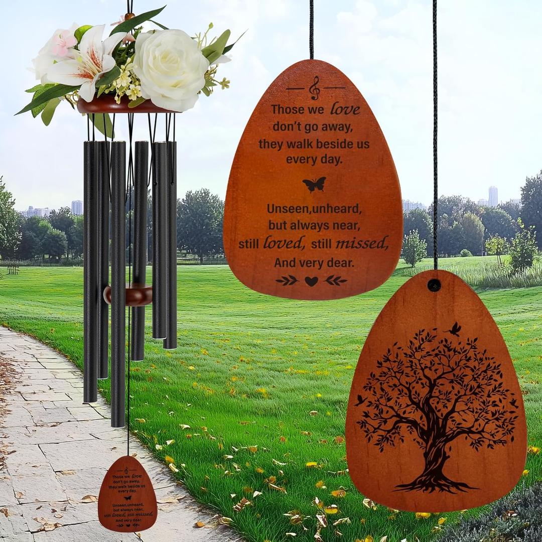 HN HAIINAA Memorial Wind Chimes for Outside, Sympathy Wind Chimes with Sympathy Flowers, Memorial Wind Chime for Loss of Loved One Mother Father, Outdoor Remembrance Gift for Funeral