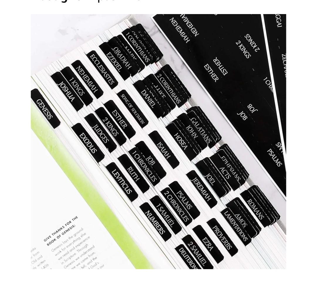Reposition Laminated Bible Tabs, Large Print Stickers, Easy to Read and Apply Bible Tabs for Women and Man (Luxury Black)