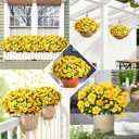 Waipfaru 4 Large Bundles Artificial Fake Flowers Plants for Fall Outdoor Outside Decor, Faux Silk Yellow Camellia UV Resistant Realistic for Planter Front Door Porch Patio Balcony Decoration