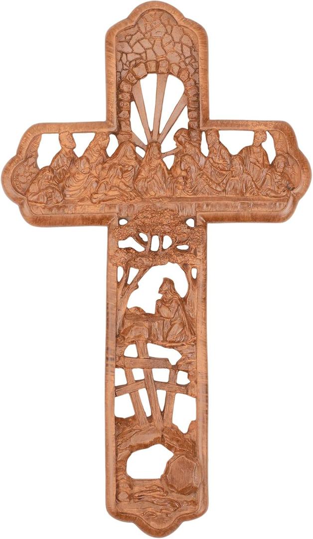 Dicksons Lord's Last Supper Woodgrain Carved 12 Inch Resin Wall Cross
