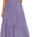ZESICA Women's 2025 Summer Casual Flutter Short Sleeve Crew Neck Smocked Elastic Waist Tiered Midi Dress (X-Large, Violet)