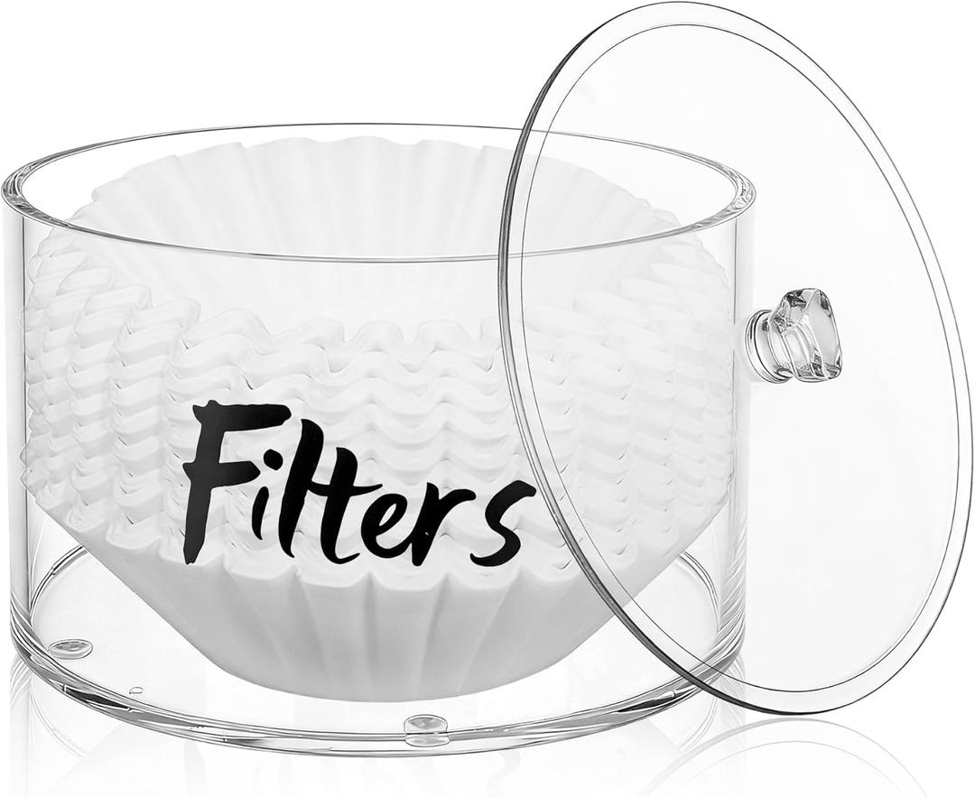 Acrylic Coffee Filter Holder with Lid, Reusable Storage Container for Coffee Filters, Coffee Filter Dispenser for Kitchen Counter, Coffee Bar, Office, Clear