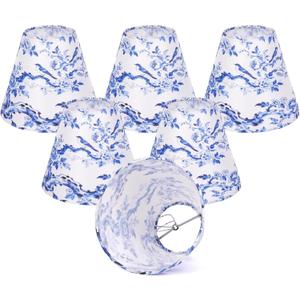 Chandelier Shades Set of 6, Small Chinoiserie Clip on Lamp Shade French Countryside Light Cover 3 X 6 X 5" Blue Lampshades