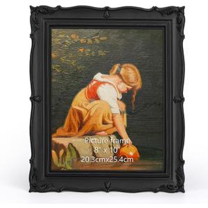 PHAREGE Vintage Picture Frame 8x10 Black, 8 by 10 Ornate Decorative Antique Frame with Mat for 5x7 Photo, Fancy Matted Frame for Desktop or Wall, Horizontal or Vertical