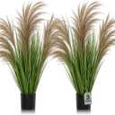 Jexine 2 Pcs Pampas Grass Potted Plants 3 ft Tall Artificial Grass Potted Artificial Greenery Floor Plants Tall in Pot for Housewarming Gift House Garden Bathroom Lobby Outdoor Decoration (Greeny)