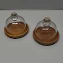 2 Pack Glass Domes with Wooden Base - 3.4 Inch Mini Cake Stand Cover for Dessert, Cheese, Candy, Plants & Succulents