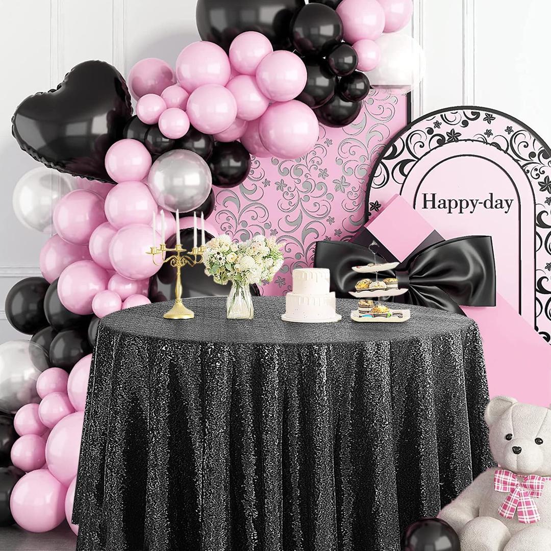Pufogu 50" Round Black Sequin Tablecloth Glitter Black Table Cloths for Birthday Wedding Bridal Baby Shower Party Decorations