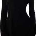 HYPERFIRE Women's Shoulder Tie Long Sleeve Asymmetrical Dress Boat Neck Cocktail Mini Dresses (Medium, Black)