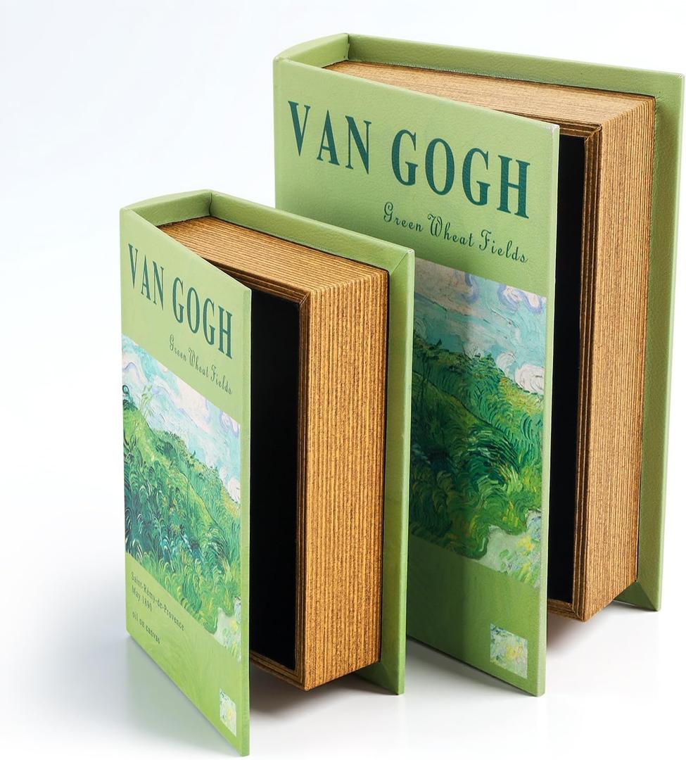 Decorative Books Storage Box Leather & Wood Decor Aesthetic Home Decor for Coffee Tables Bedside Tables Bookshelves Secret Storage for Jewelry,Keys Data cables,photos,souvenirs,set of 2