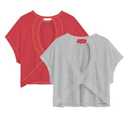 RoseSeek Girl's 2 Packs Open Back Backless Tops Criss Cross Short Sleeve T Shirts Crewneck Casual Tees Grey and Red 14Y