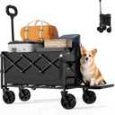 Collapsible Wagon with Tailgate, Wagons Carts Foldable with 350lbs Capacity, Lightweight Portable Utility Folding Wagon Cart for Groceries, Beach, Camping, Outdoor ActivitiesBlack
