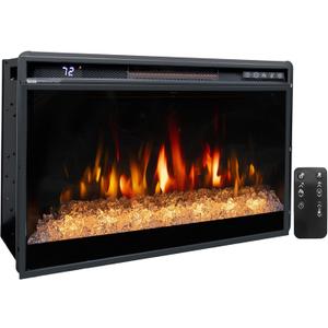 26 Inches Electric Fireplace Inserts, 1500W Recessed Fireplace Electric with Remote Control, Crystal, Overheating Protection and Timer, Black