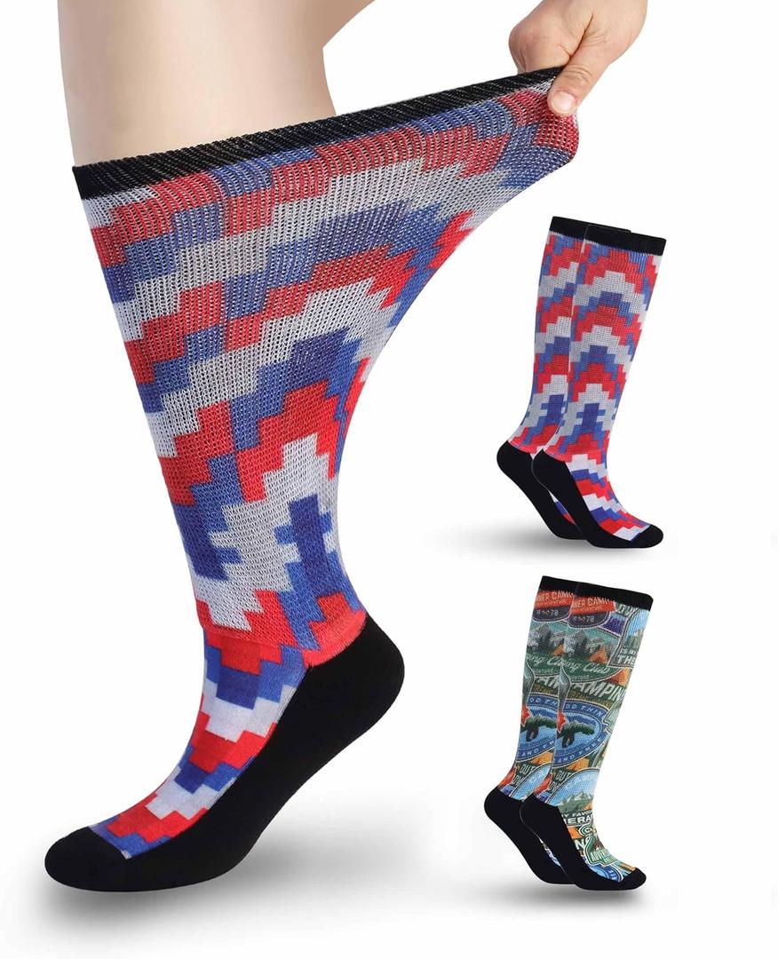 Diabetic Socks for Women & Men Extra Wide, Over The Calf Non Binding Lymphedema Neuropathy Swollen Feet for Women Men