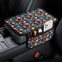 Car Center Console Cover, Universal Car Armrest Cover Cushion with 2 Storage Bags, Stylish Scratch Resistant Protective Car Armrest Pad for Most Vehicles (Garden in Black)