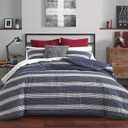 Nautica - King Comforter Set, Comforter Set, Soft & Reversible Cotton Bed Set for Year Round Comfort, 3 Piece Striped Bedding with Matching Pillowcases (Craver Navy)