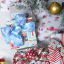 LaRibbons Christmas Wired Ribbon 2.5 inch Double Faced Blue Snowflakes and Striped Christmas Ribbon for Tree Garland, Wreath Bow, Xmas Crafts Decorations, 2 Rolls 10 Yards Total