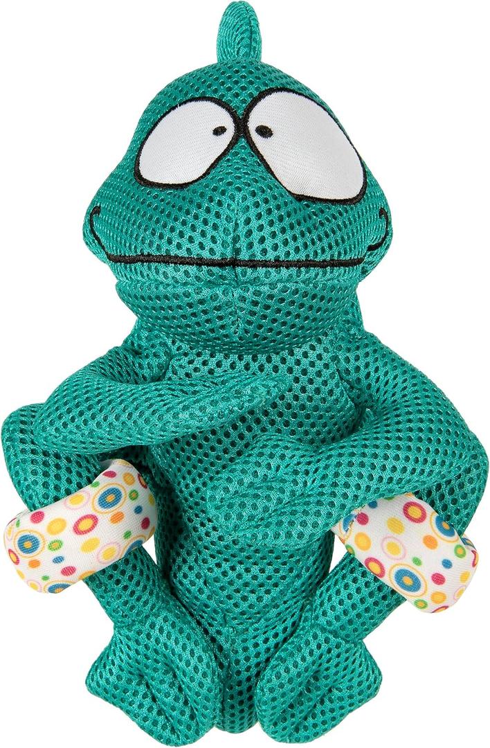 goDog Double Chew Guard Mesh Amphibianz Chameleon Squeaky Dog Toy - Teal, Large