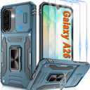 For Samsung Galaxy A26 Case with [2 Pack] HD Screen Protector & Slide Camera Cover, Rotation Ring Kickstand [Military Grade] Shockproof Protective Case for Galaxy A26 5G- Light Blue