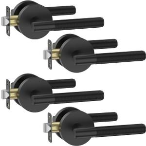 Asidrama 4 Pack Passage Door Handles, Door Lever with Door Knobs Indoor for Bedroom or Bathroom, Heavy Duty Black Door Handles Interior with Locks for Left Right Sided Doors