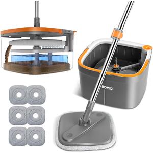 Mop and Bucket, Spin Mop with Separate Dirty Water System, Deep-Cleaning Mops for Floors, Versatile Mops for Walls