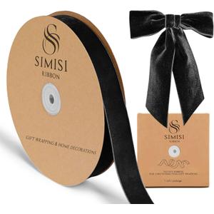 Black Velvet Ribbon 1'' 25 Yards for Christmas Tree, Gift Wrapping, Flower Bouquet, Wreath Decorations, Bow Making