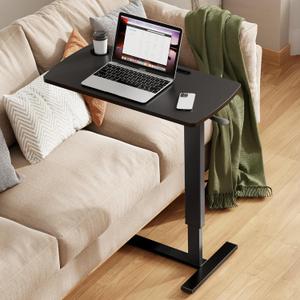 Foldable Overbed Table with Wheels, Pneumatic Adjustable Overbed Bedside Table, Mobile Standing Desk, Hospital Bed Tables Over The Bed, Rolling Laptop Desk with Casters for Home Office (Black)