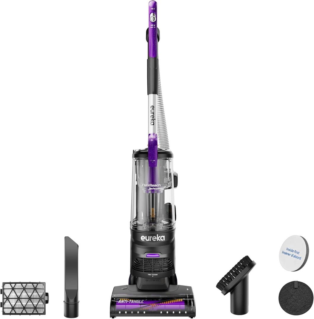 Eureka FlexReach Powerful Upright Vacuum Cleaner for Carpet and Hard Floor, Lift-Up Vacuum with Large Dust Cup, Anti-Tangle, NEU651PL, Purple